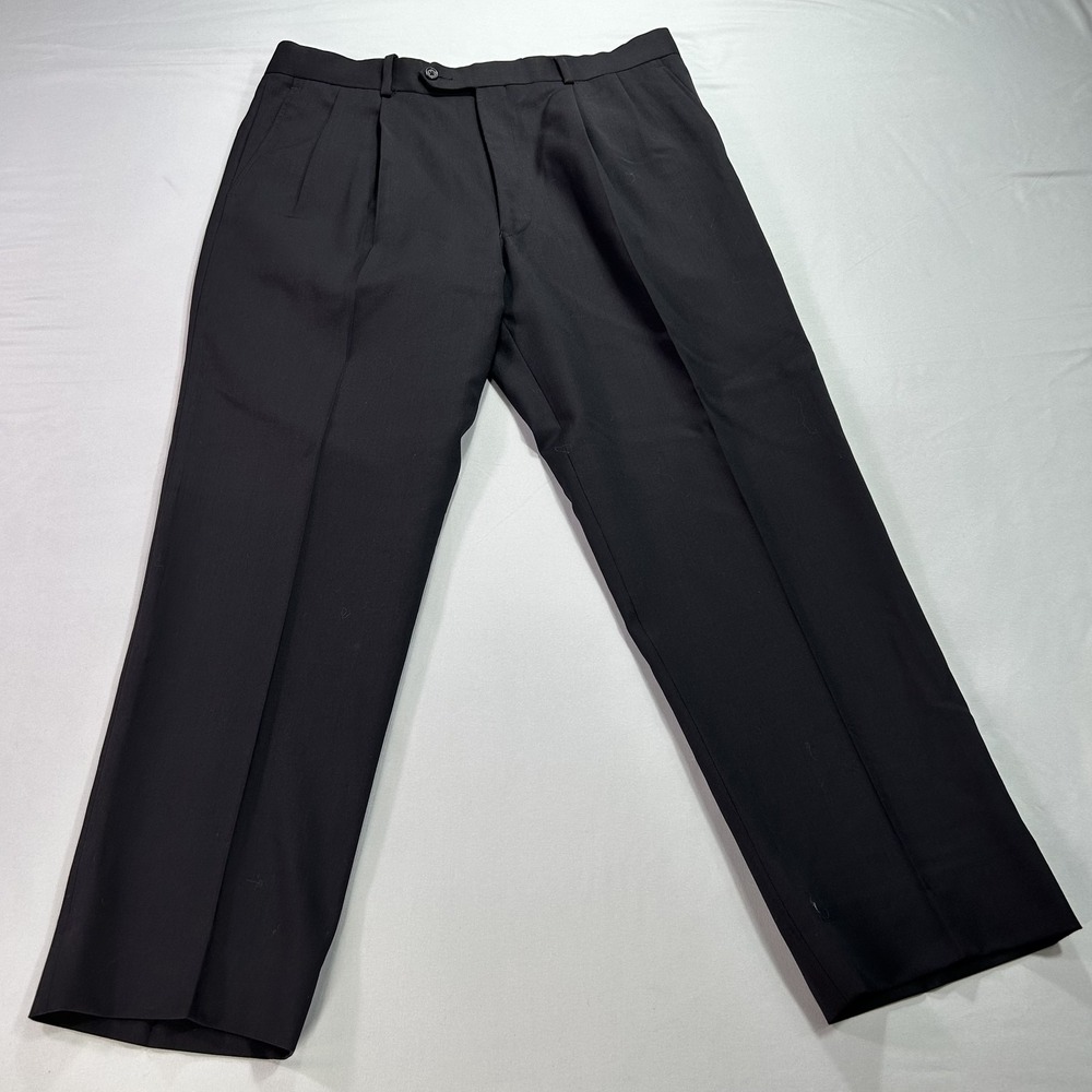 Alan Flusser‎ Pants Mens 36x30 Black Wool Pleated Front Formal Dress Slacks
